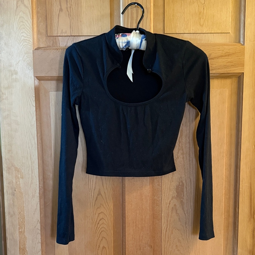 Princess Polly Black Long Sleeve Crop Top